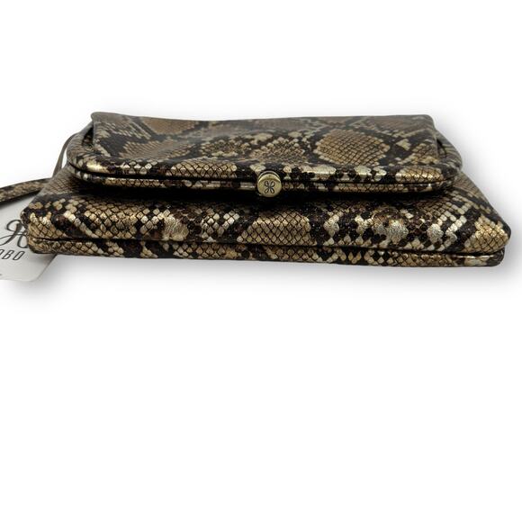 Hobo International Lauren Wristlet Gold Snake Skin Print Leather Frame Closure - Picture 2 of 7